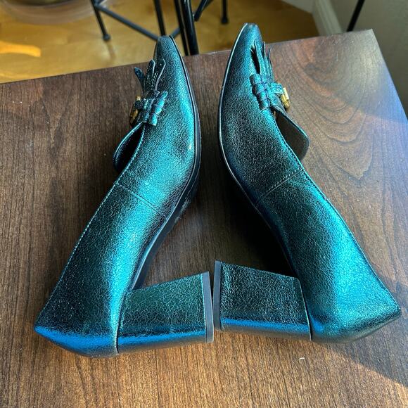 Boden Iris Ghillie Heeled Loafers in ponderosa pine metallic coated leather 39 8 - Picture 6 of 8